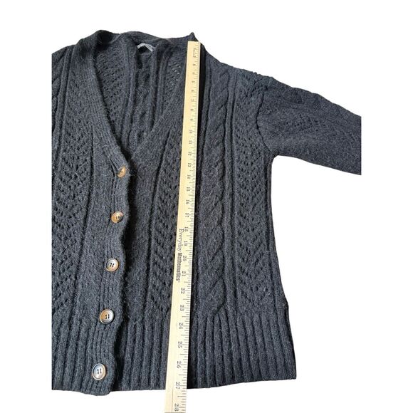 Anthropologie Classic Pointelle Cardigan size Small S Black Cable Knit Button Fr - Picture 7 of 11